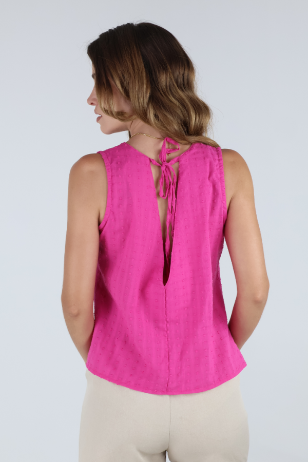 Blusa Con Textura Sin Mangas Color Fiusha Detalle De Lazo Para Mujer